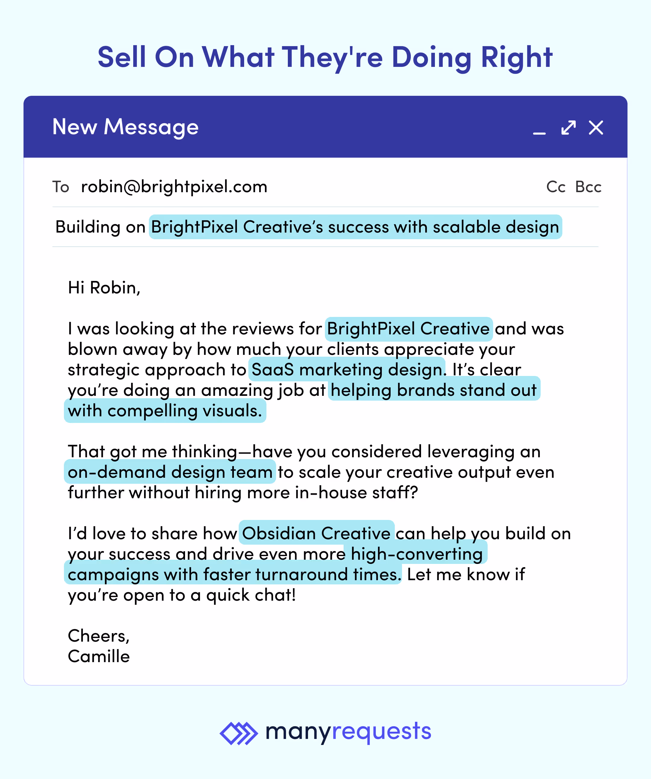 sell on what they're doing right email example - cold email script by manyrequests