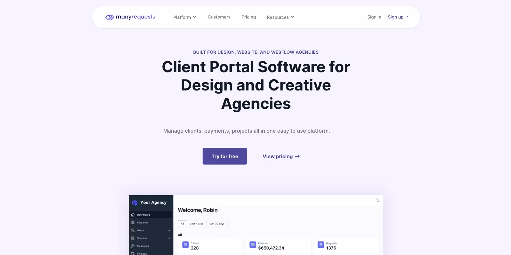 ManyRequests client portal software for design and creative agencies.