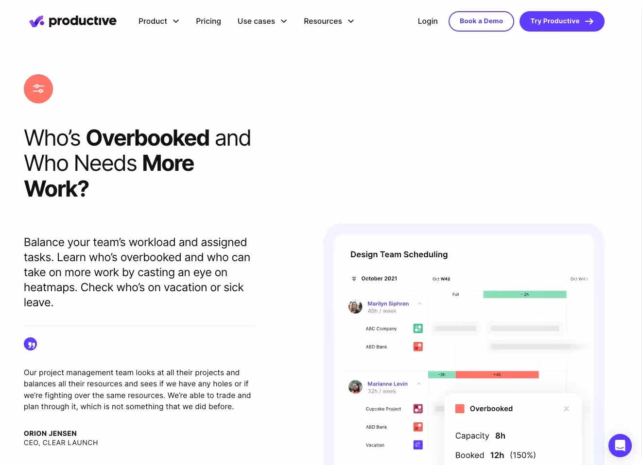 productive io resource planning page view designed for agencies