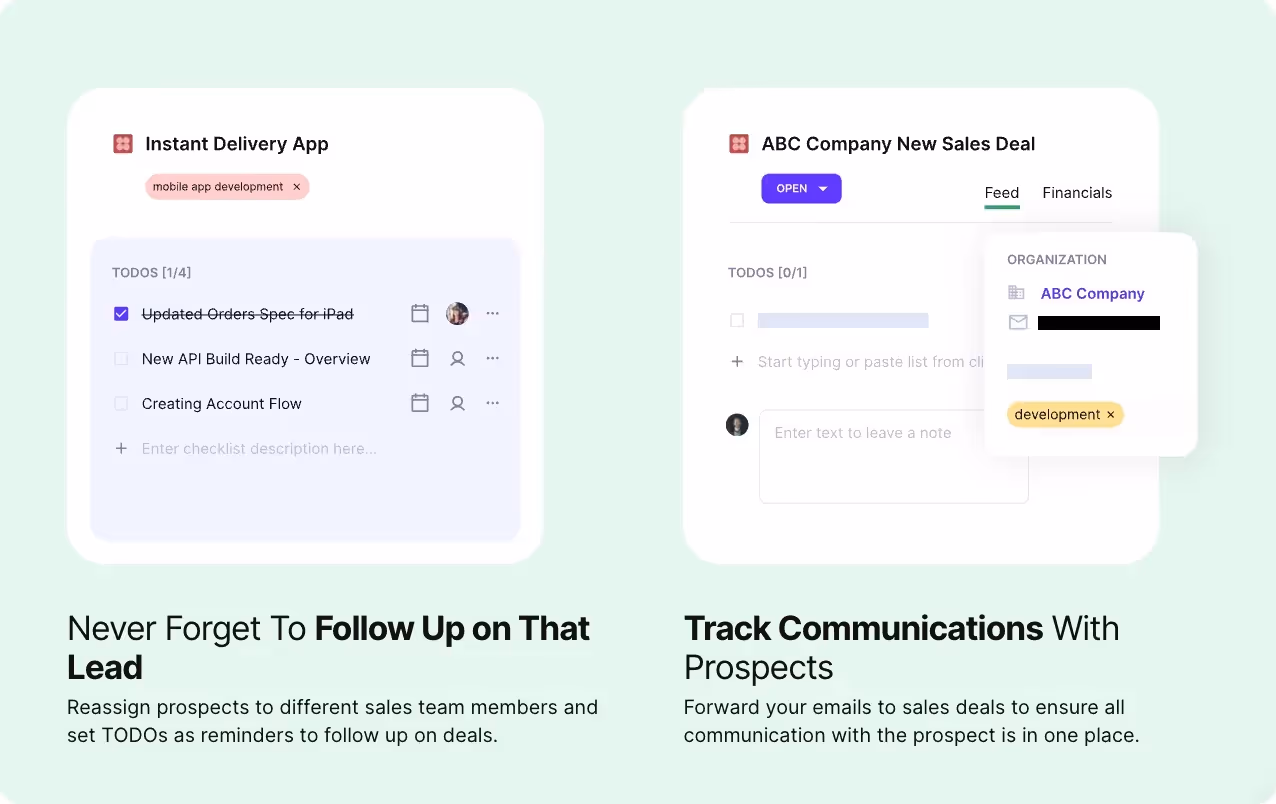 productive io crm system preview with checklists and contact information update