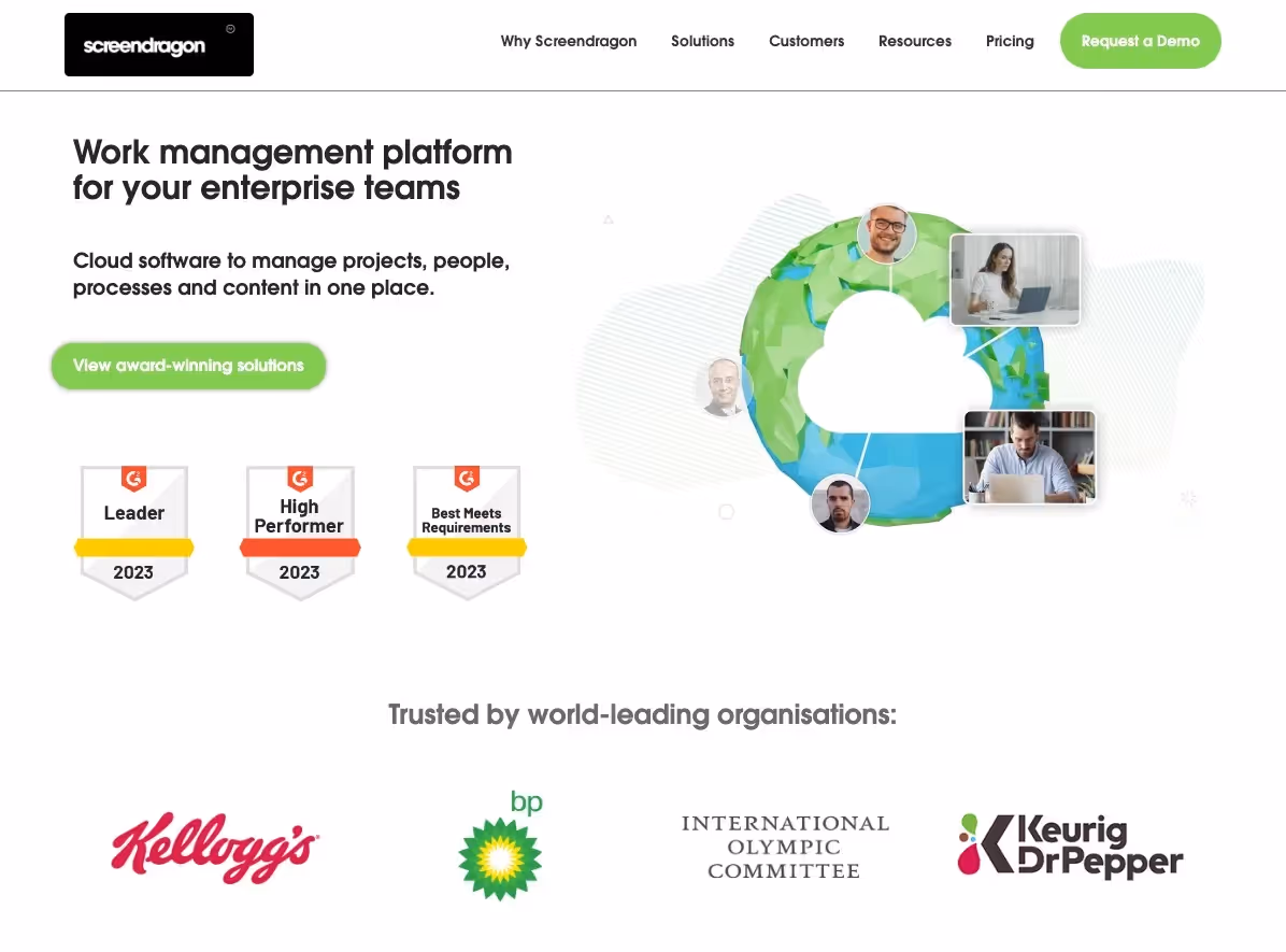 screendragon home page stating it works best for enterprise creative teams