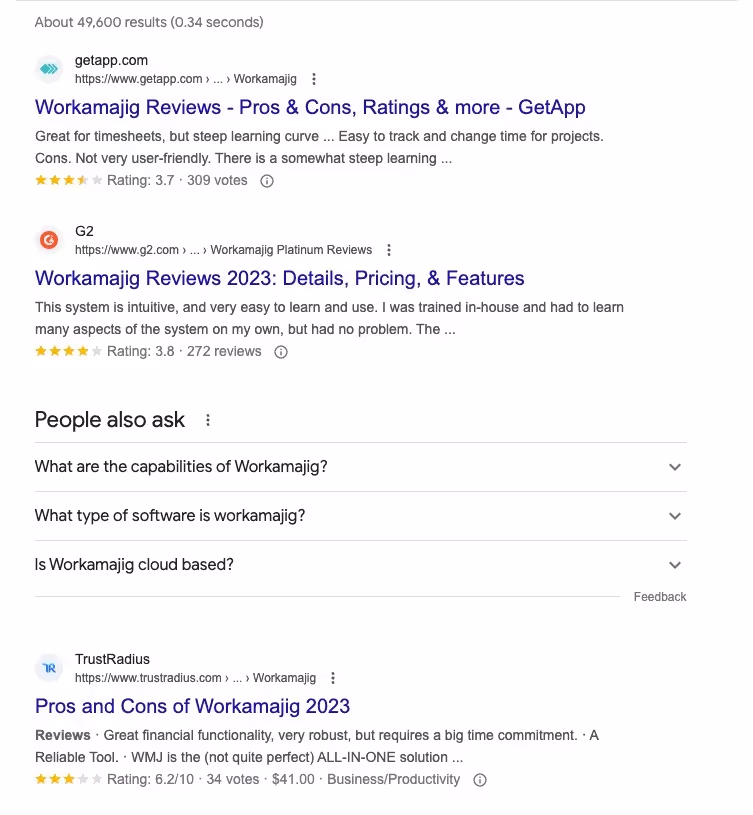 workamajig reviews from a google search