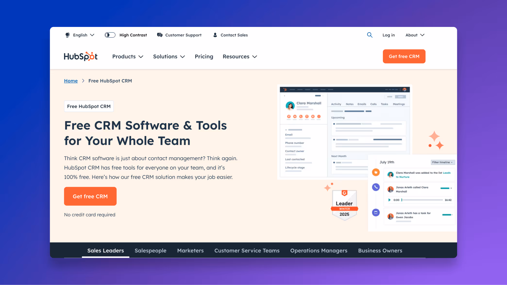 hubspot crm - one of the top small business database softwares for creative agencies by manyrequests