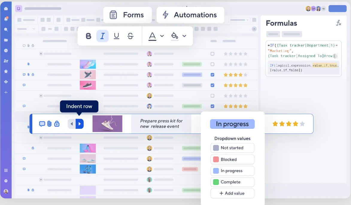 Smartsheet vs ClickUp: Smartsheet Table view.