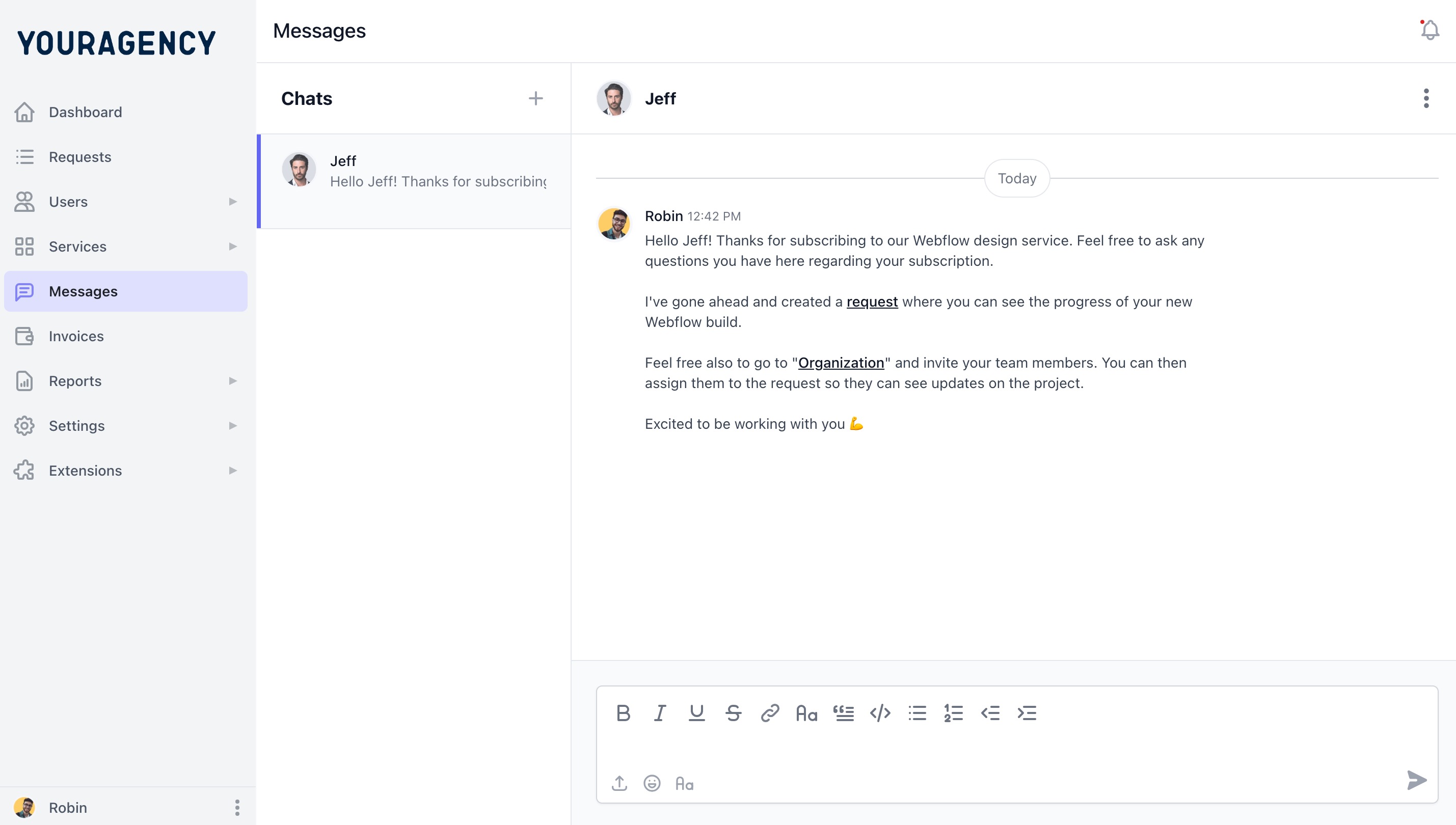 inline chat in manyrequests to keep context of work with agency customers