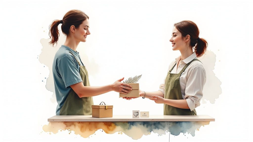 A person working on a laptop, surrounded by plants and creative branding elements, representing a new NZ business building its online presence.