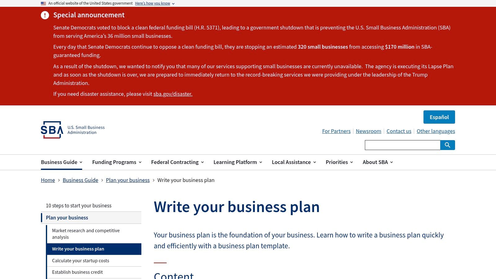 U.S. Small Business Administration (SBA) – Sample Plans