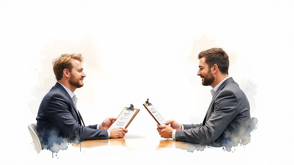 A person giving a presentation to a small group in a modern office, representing a startup pitch