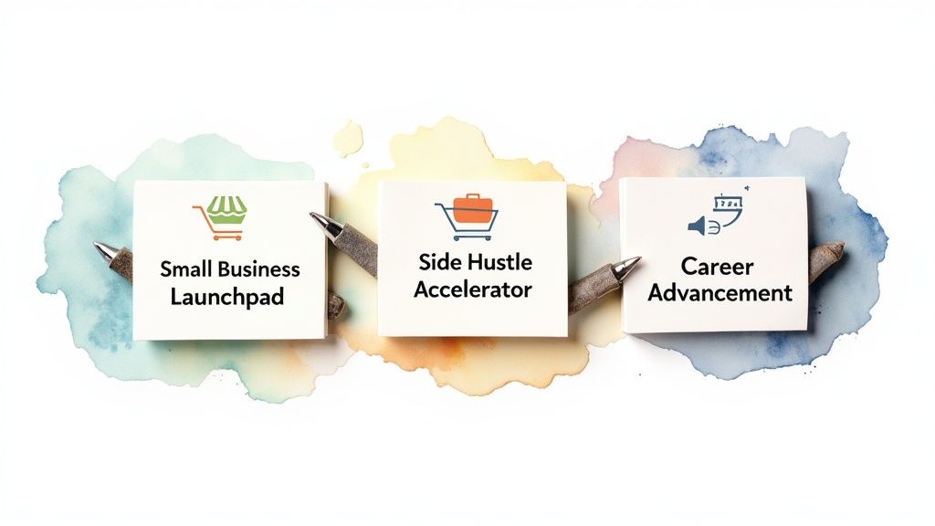 Two colleagues collaborating on a business plan in a modern office.