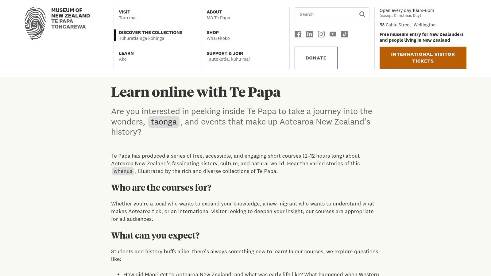 Te Papa – Learn online with Te Papa