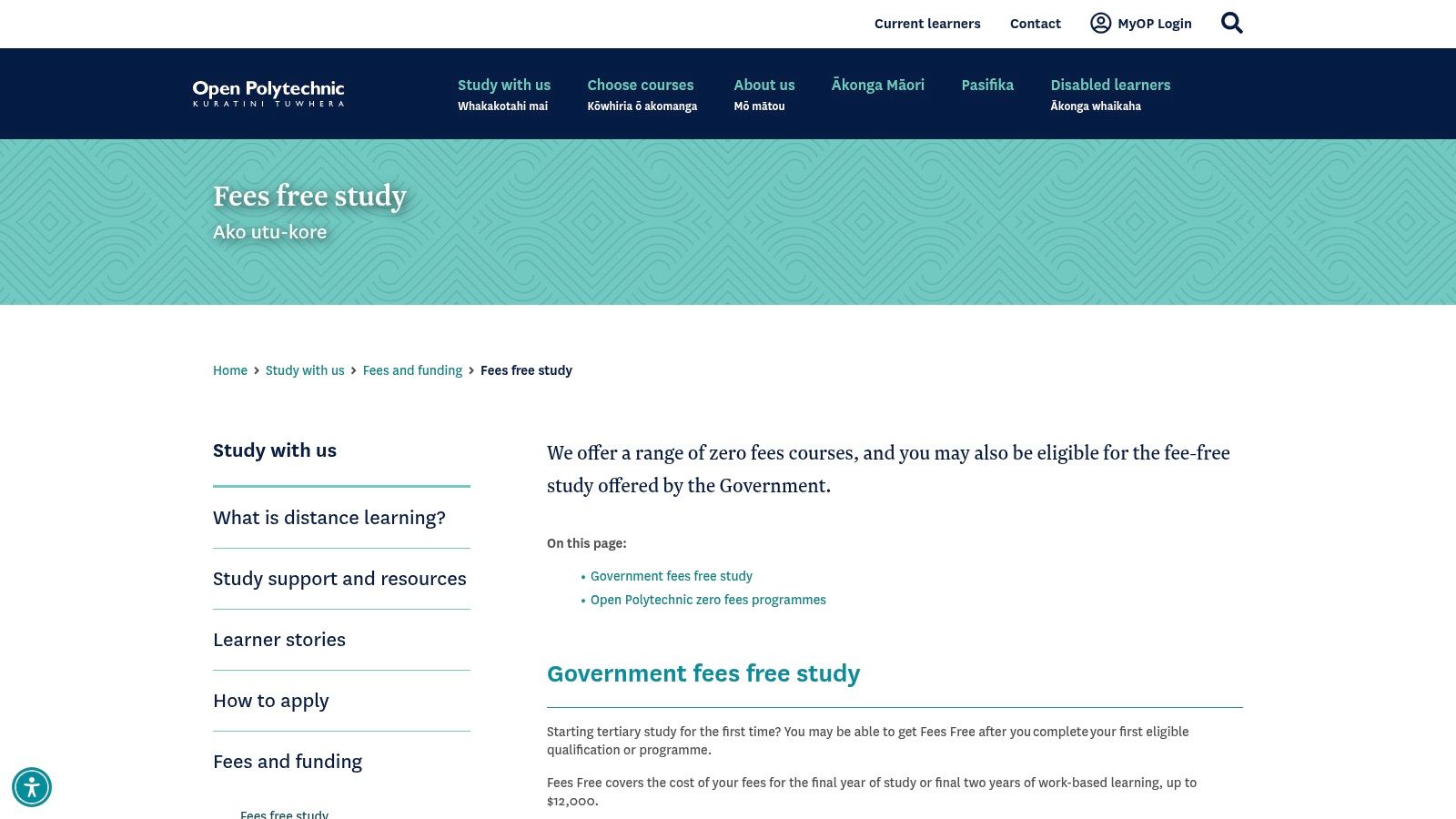 Open Polytechnic – Zero‑fees online programmes (domestic)