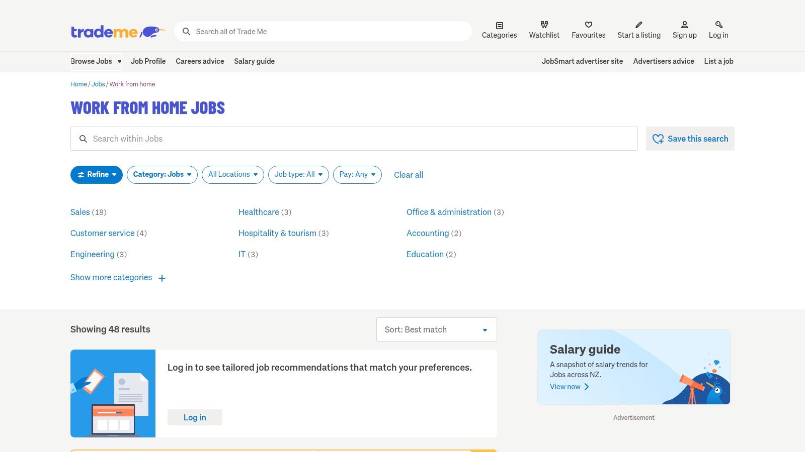 A person using a laptop to search for jobs on a platform like Trade Me Jobs, representing the search for online jobs from home.