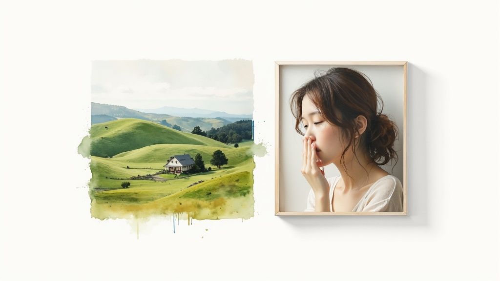 Photographer framing rural scene