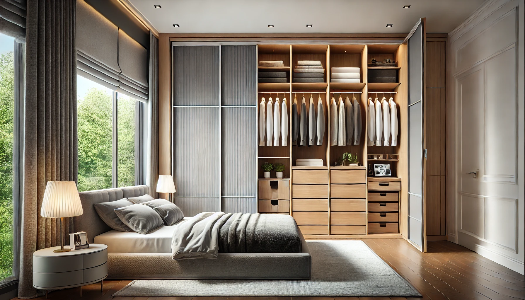 Modern and beauitfully designed built-in wardrobes, wood and metal