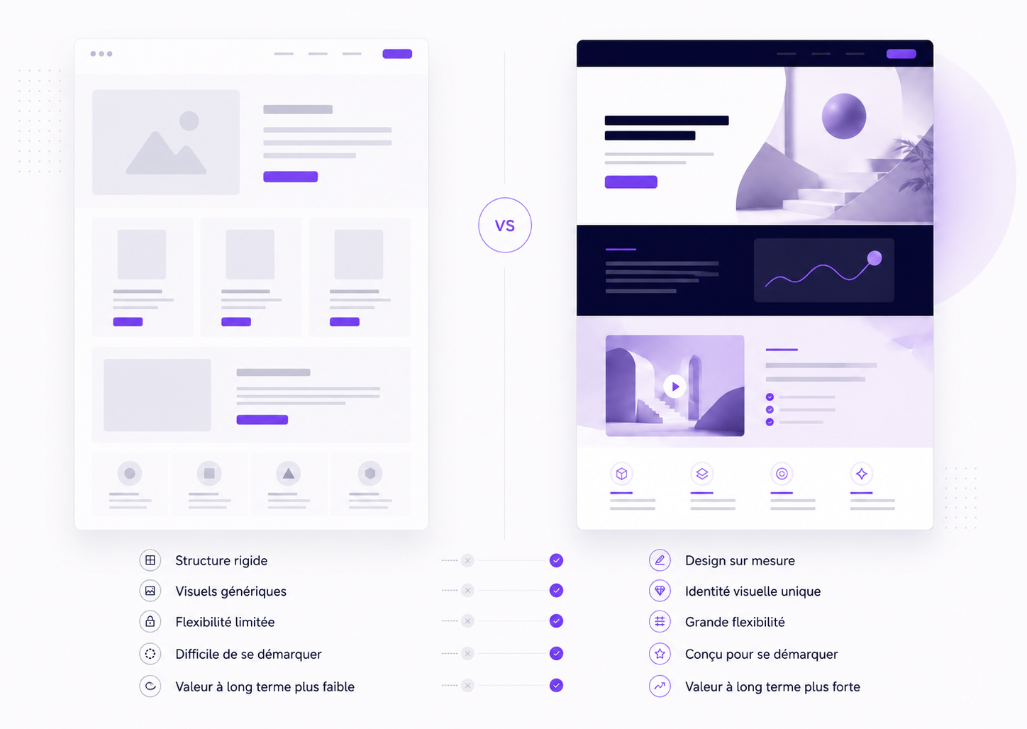 Comparaison entre un site template et un site sur mesure : structure, design, flexibilité et valeur dans le temps