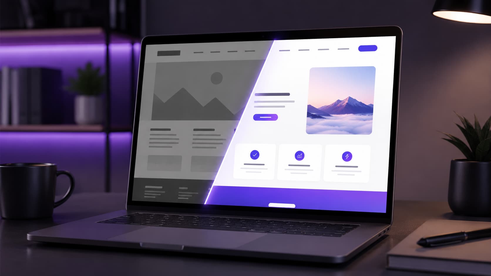 Comparaison entre un design de site web daté et un design refondu aligné sur le positionnement de marque