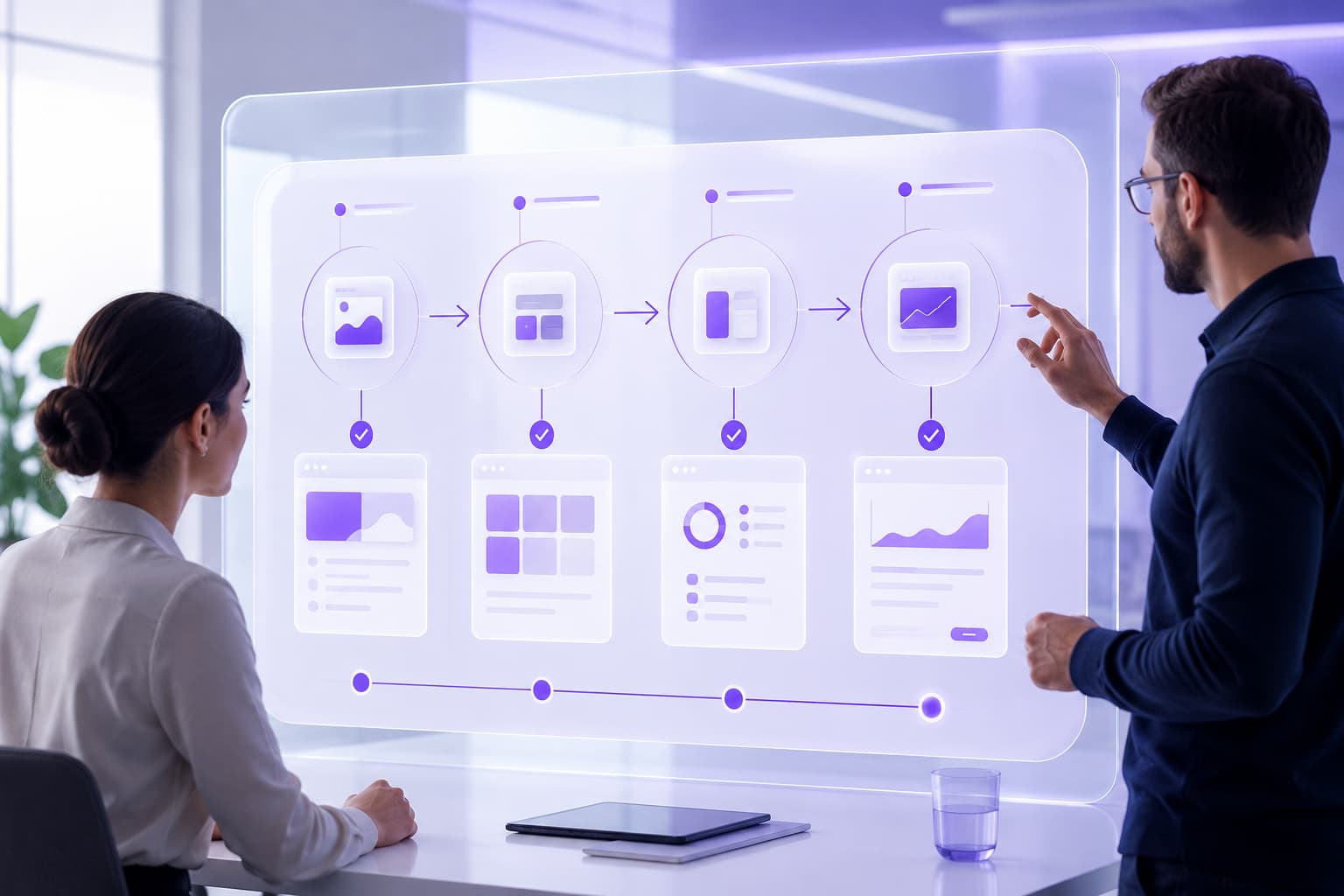 Méthode de collaboration en quatre étapes validées : cadrage, sprints, points d'étape, livraison