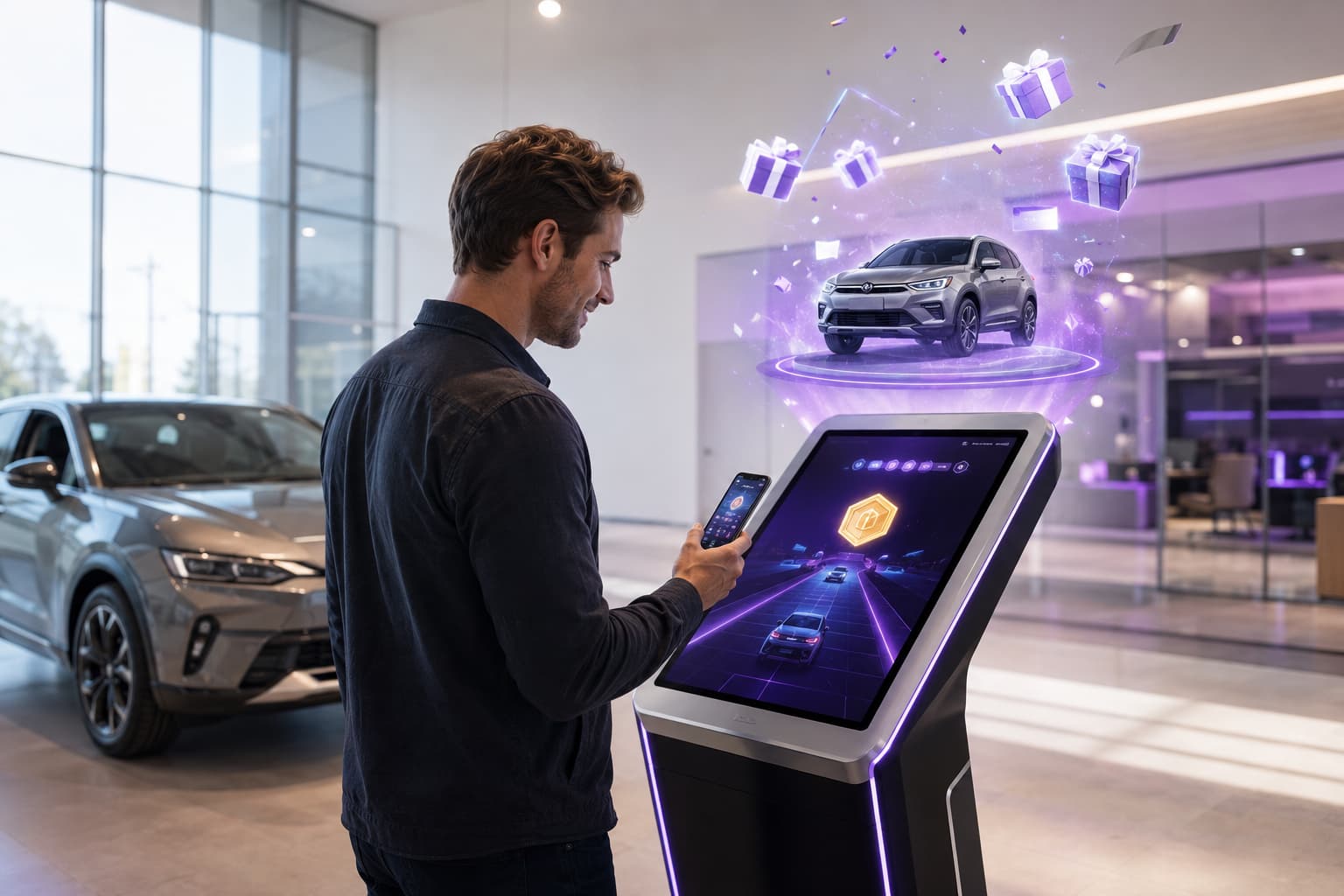 Parcours drive-to-store : un client passe de l'expérience 3D sur smartphone à l'achat en point de vente