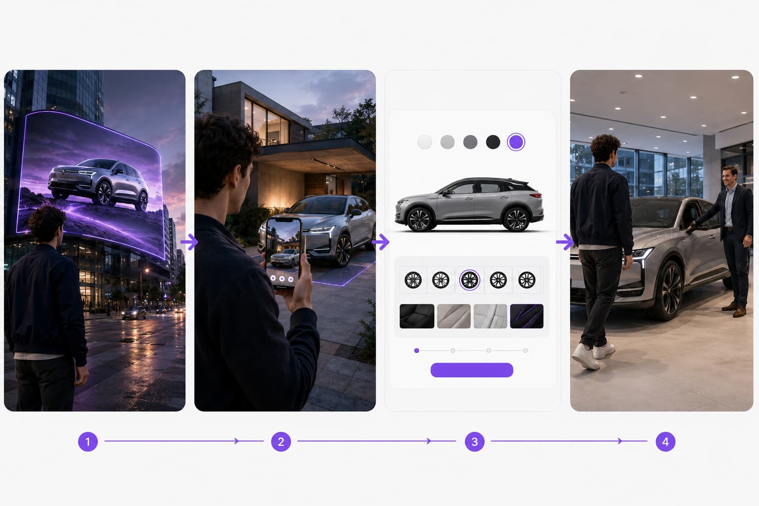 Enchaînement drive-to-store : affichage 3D viral, voiture en AR taille réelle, configurateur puis visite en concession