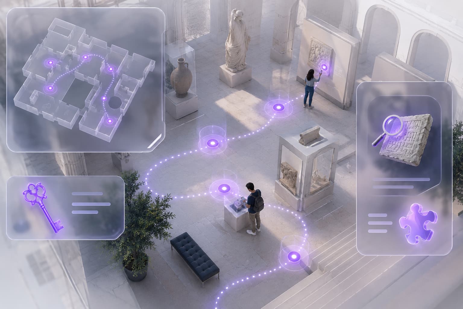 Jeu de piste en réalité augmentée dans un musée avec parcours, indices et énigmes à scanner
