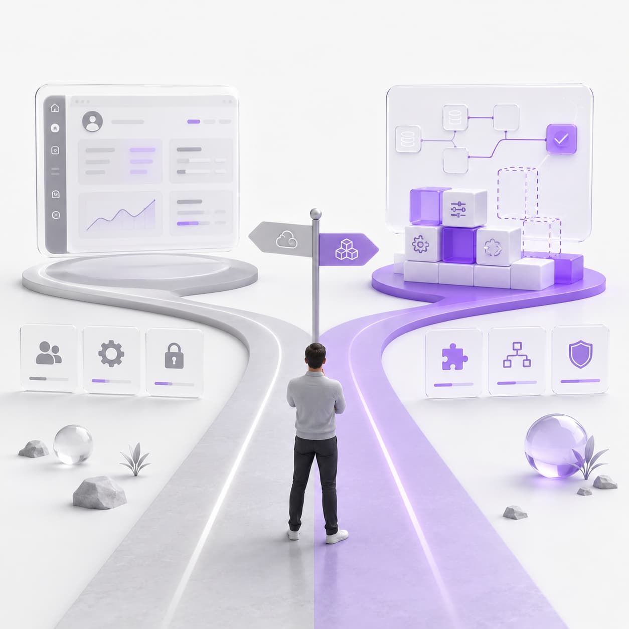 Illustration du choix entre acheter un SaaS du marché ou développer une plateforme sur mesure