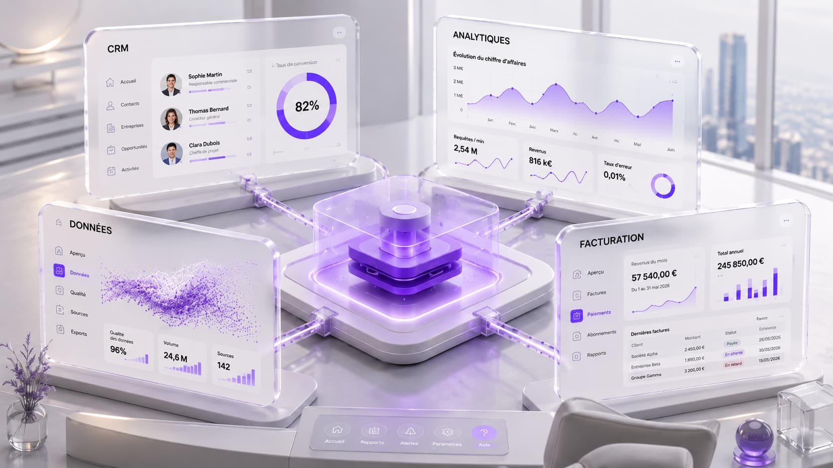 Plateforme métier sur mesure connectée à un CRM, des analytics, des données et la facturation
