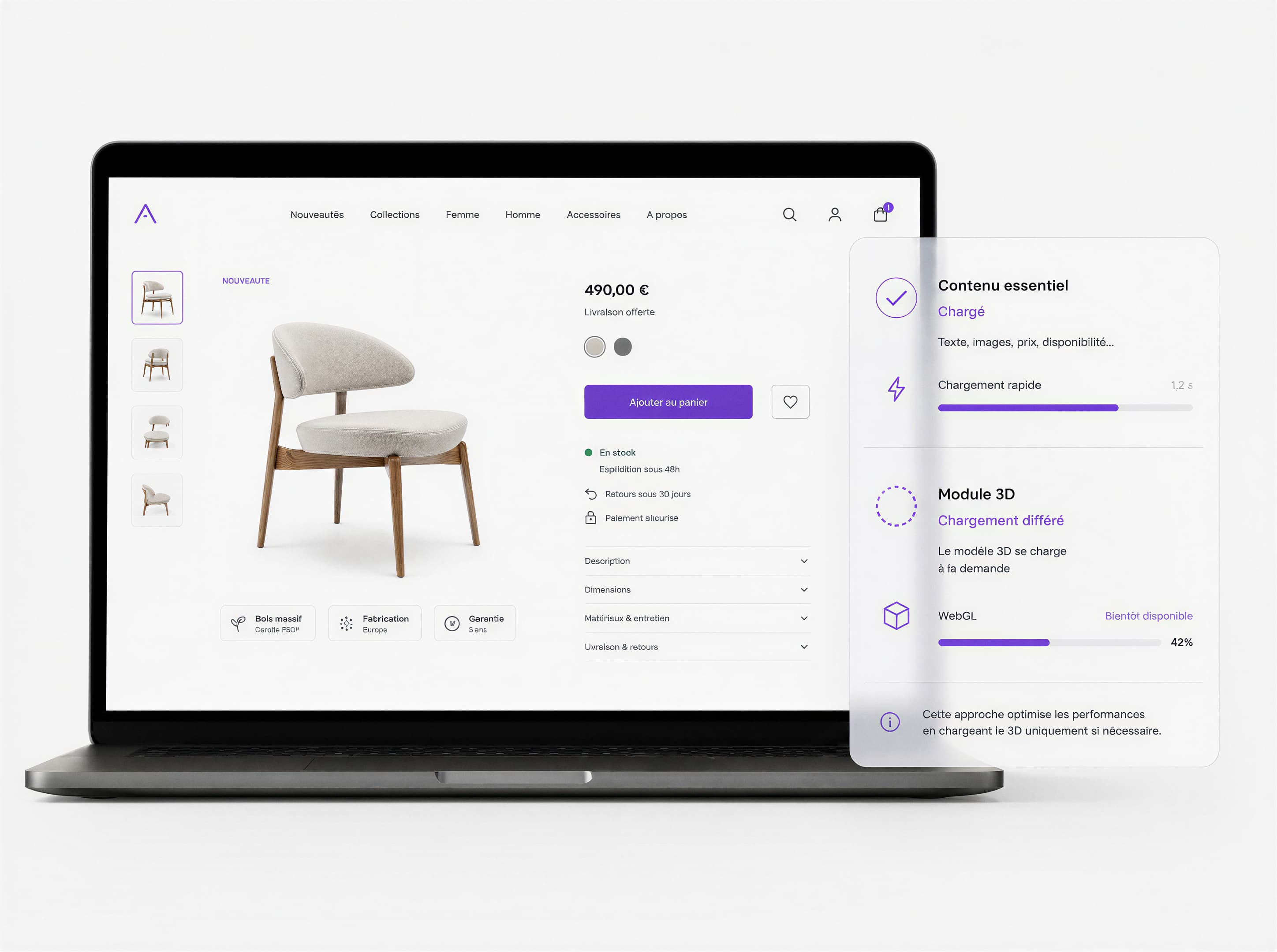 Fiche produit e-commerce avec chargement différé du module 3D WebGL après le contenu essentiel — 3D sans dégrader la vitesse ni le SEO, Metasense