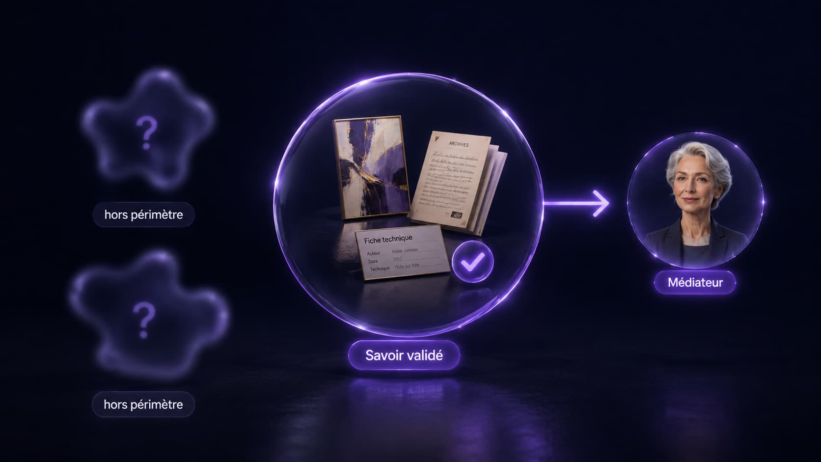 Illustration du périmètre de discours d'un agent IA de musée validé par la direction scientifique