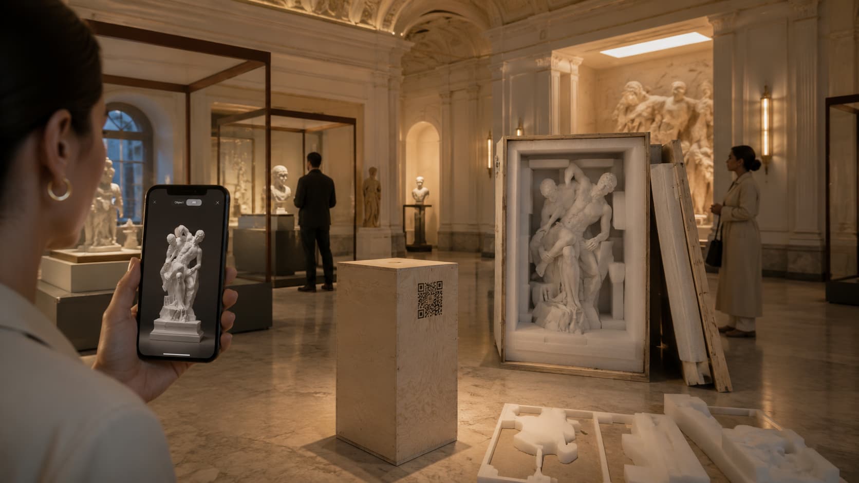 Œuvre absente d'une exposition itinérante présentée sous forme de modèle 3D consultable sur smartphone