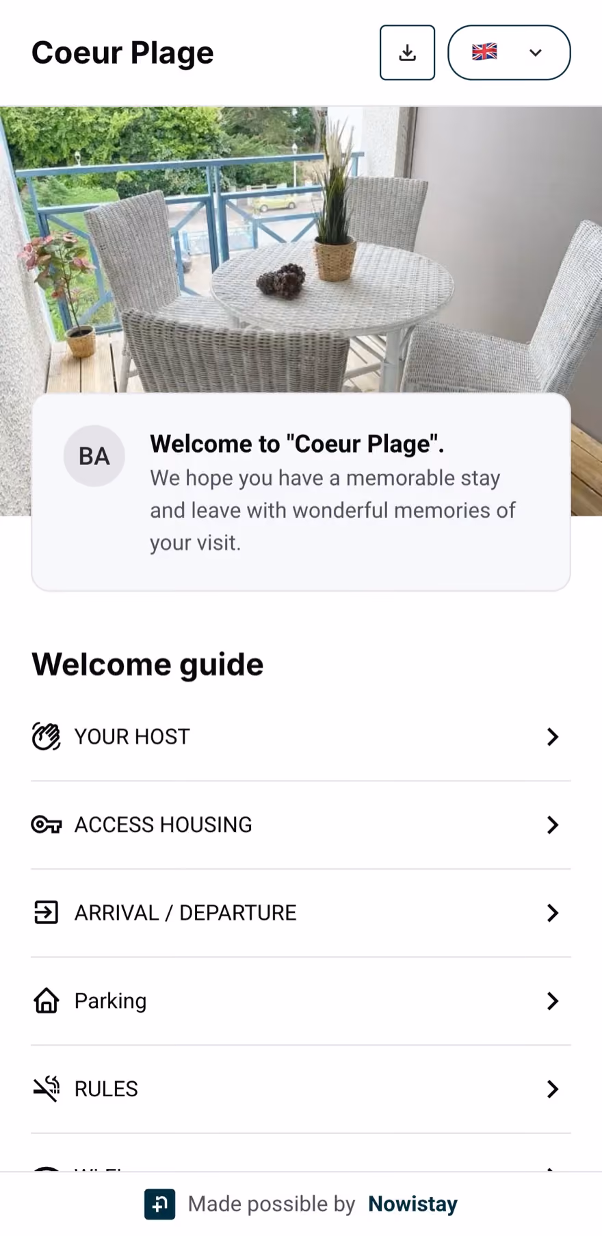 Real Nowistay welcome book of the property Coeur Plage