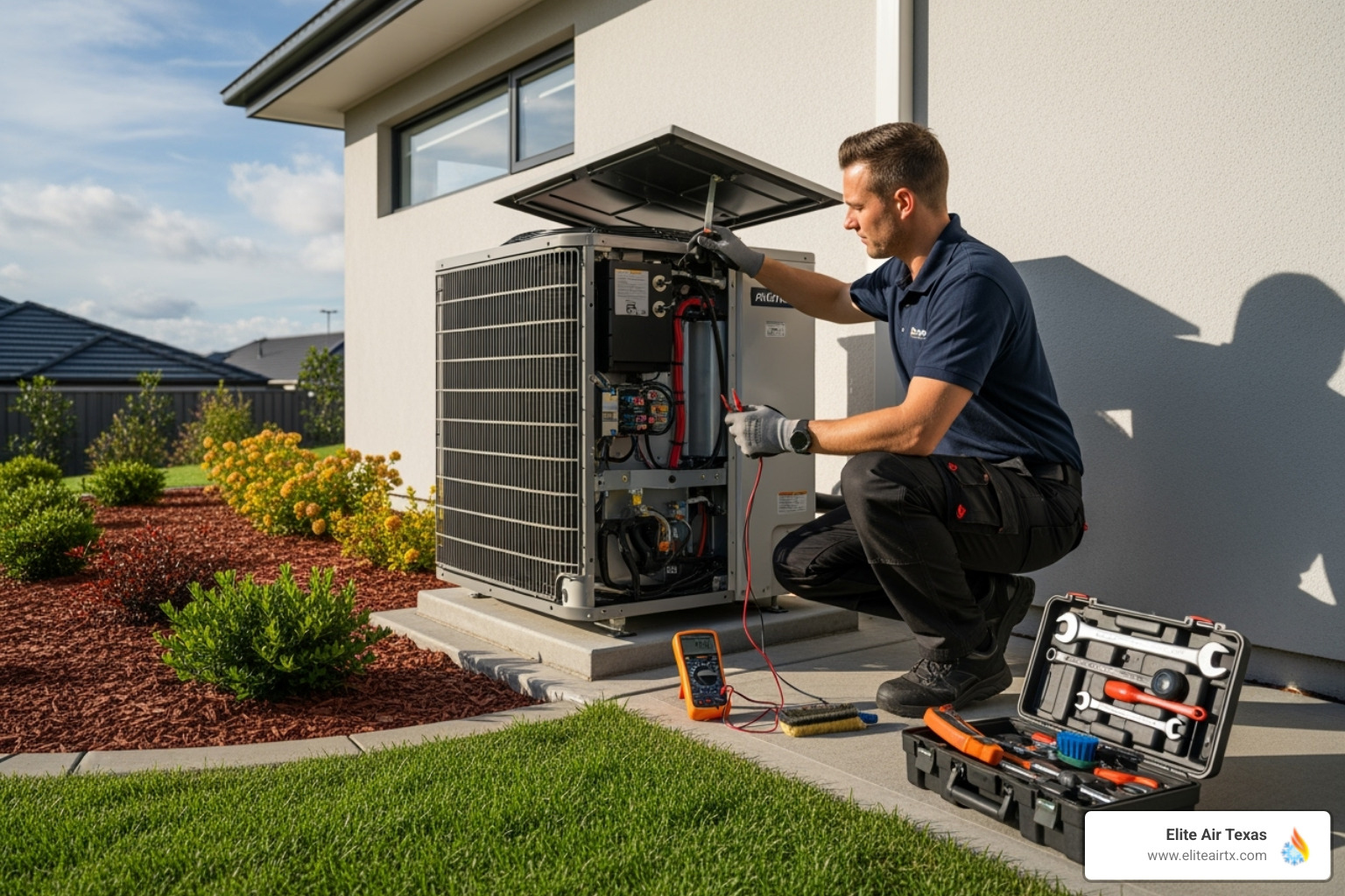technician performing maintenance on an outdoor heat pump unit - Arlington heat pump service
