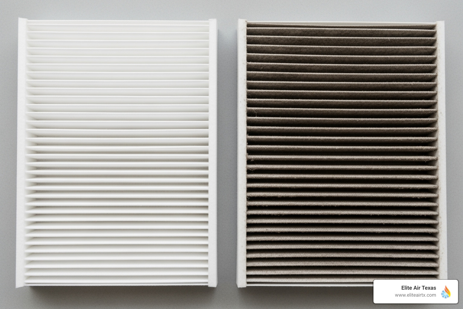 of a clean air filter next to a dirty one - dallas hvac repair services