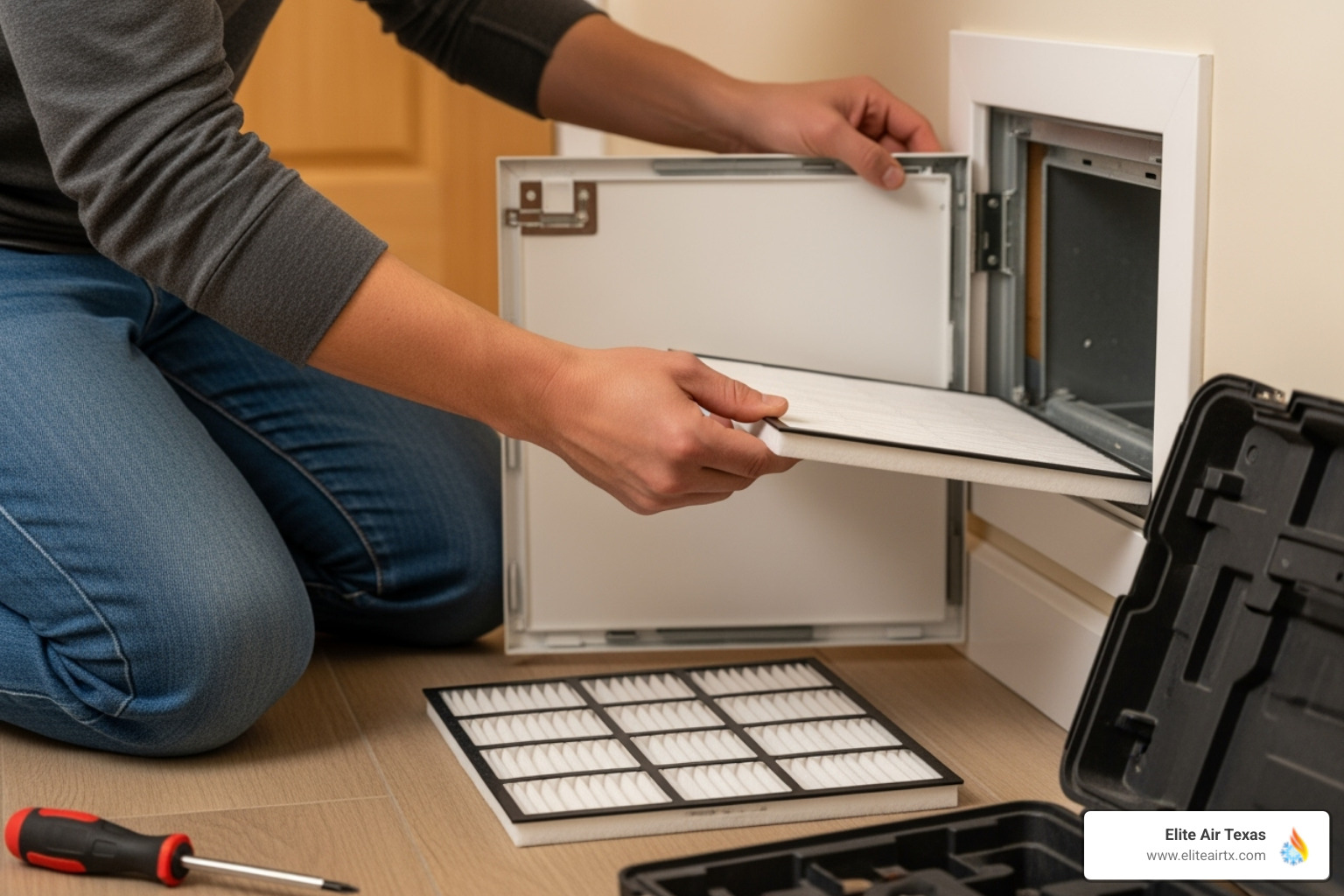 Homeowner changing an air filter - ac repair mesquite tx
