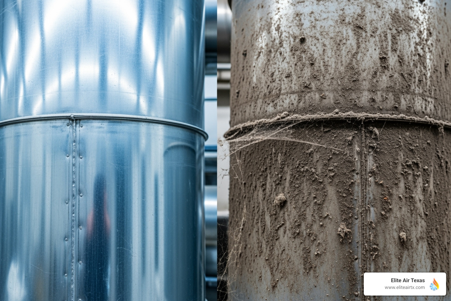 clean air duct next to a dirty one - air conditioner repair fort worth