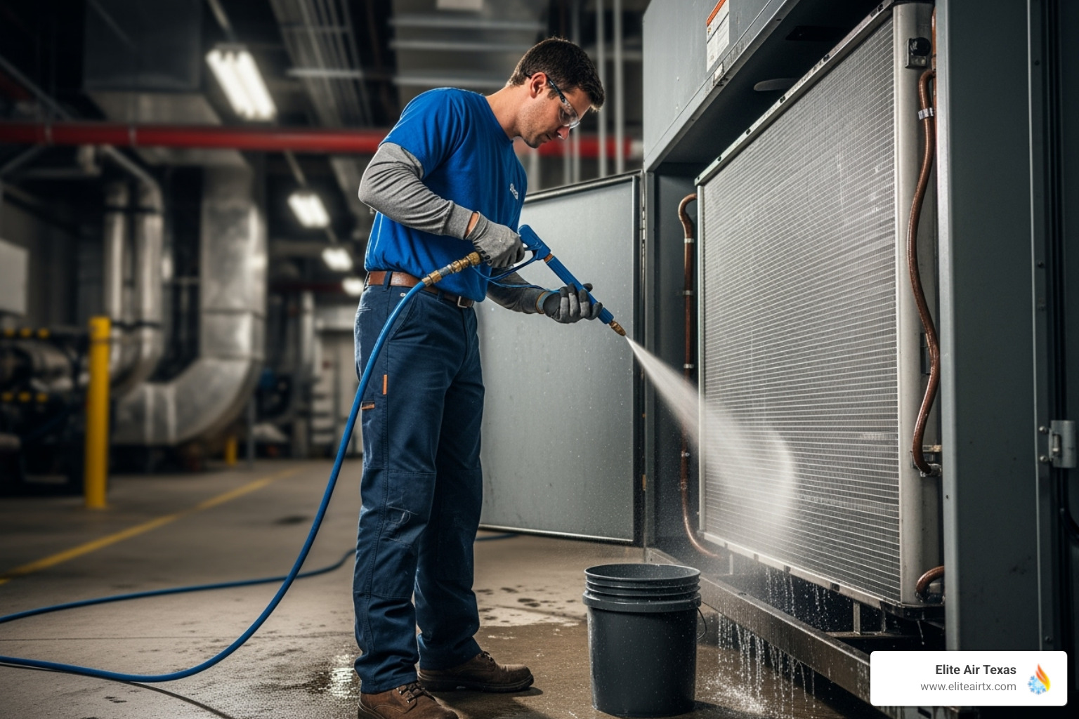 a technician cleaning an evaporator coil - commercial hvac maintenance dallas tx