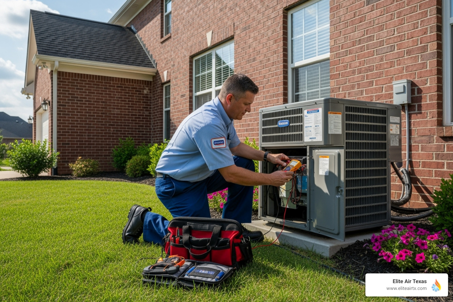 uniformed technician servicing an outdoor AC unit - fort worth hvac companies uniformed technician servicing an outdoor AC unit - fort worth hvac companies
