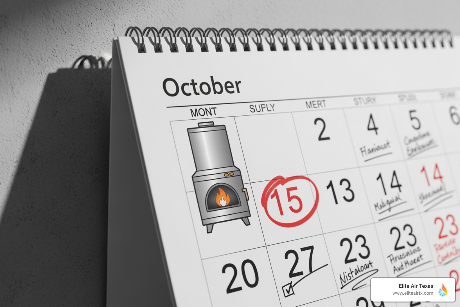 calendar with furnace icon - Heating system check