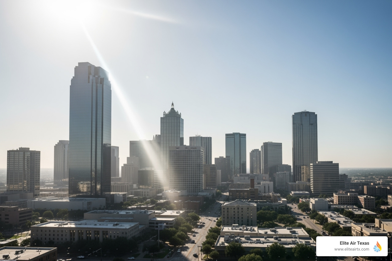 A sunny day over the Fort Worth skyline, symbolizing the intense Texas heat - ac maintenance fort worth