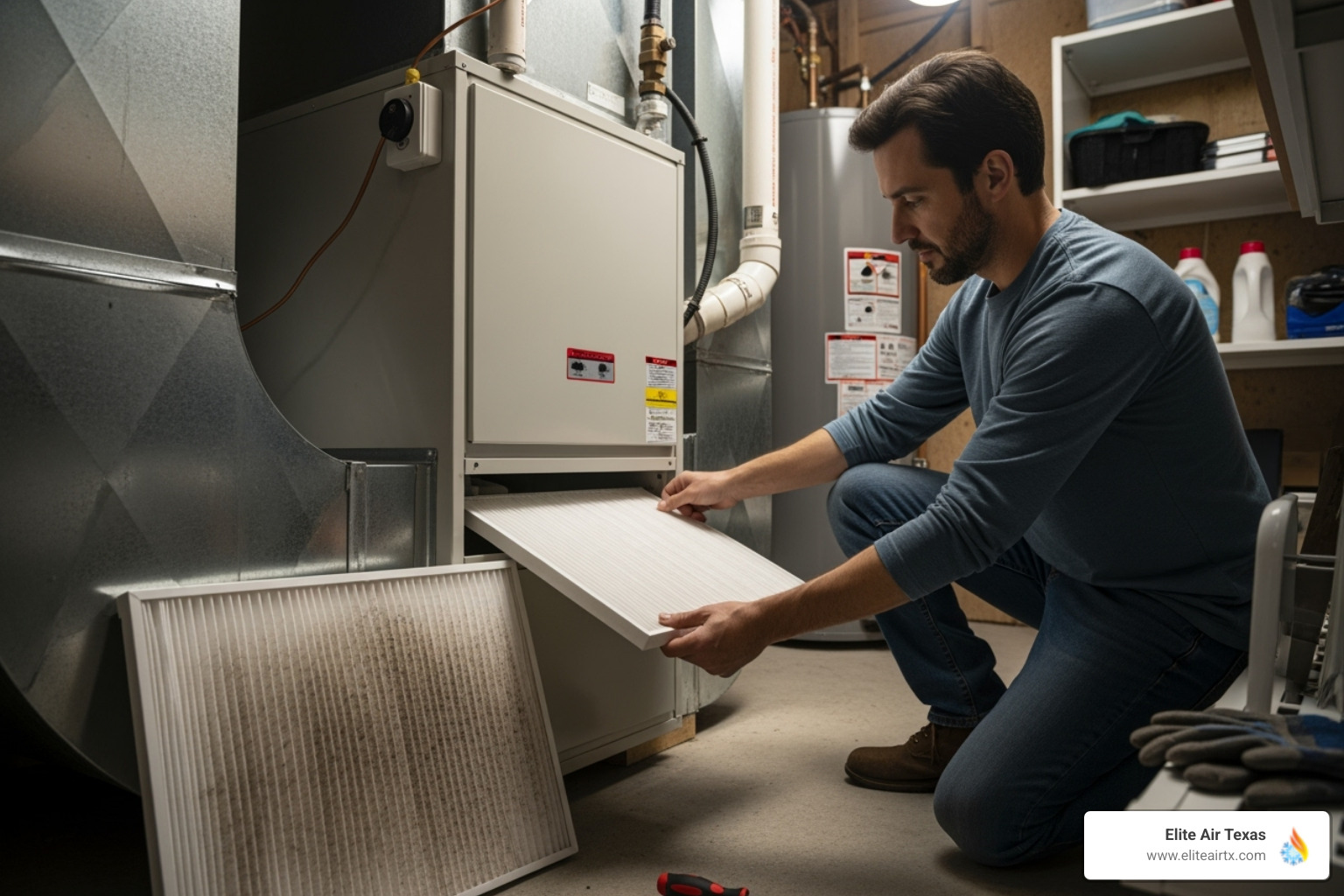 a homeowner changing an air filter - air conditioner fixing