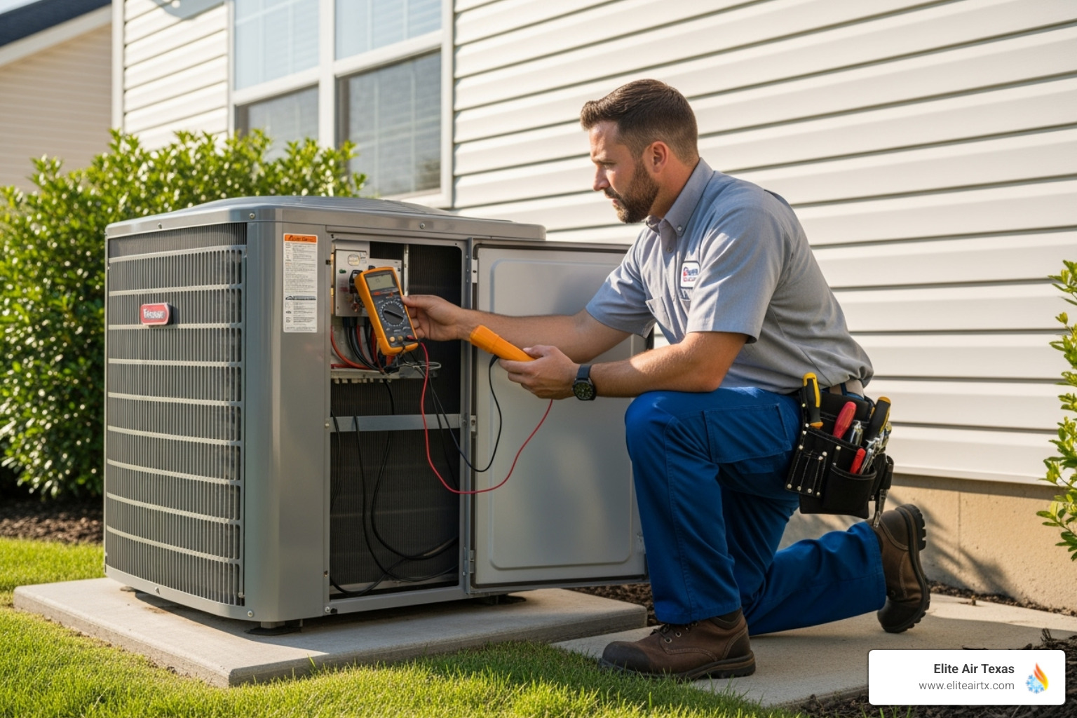 a professional HVAC technician inspecting an outdoor AC unit - air conditioner fixing