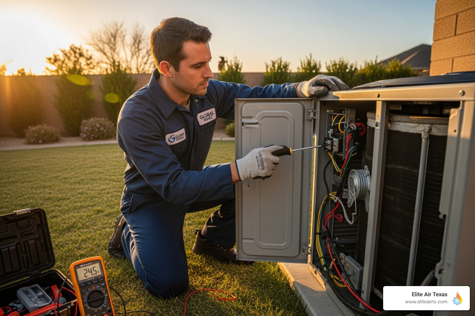 technician performing HVAC tune-up - heating ac company