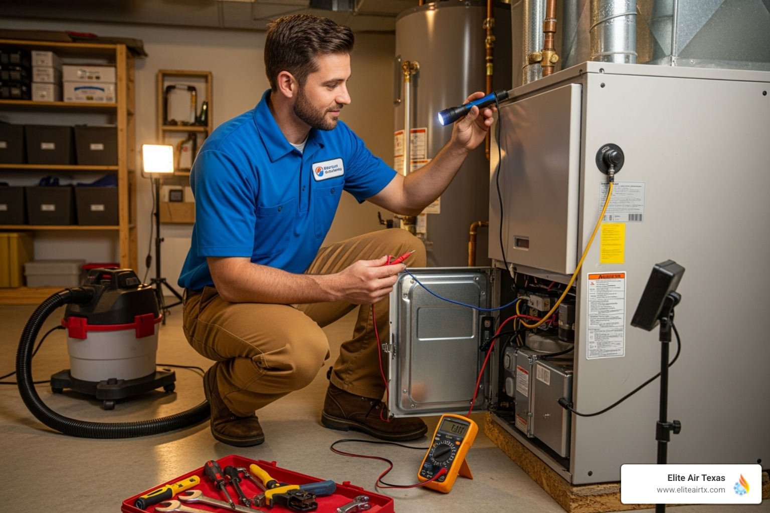 A friendly technician performing a thorough furnace tune-up, checking components and ensuring optimal performance - furnace repair company A friendly technician performing a thorough furnace tune-up, checking components and ensuring optimal performance - furnace repair company