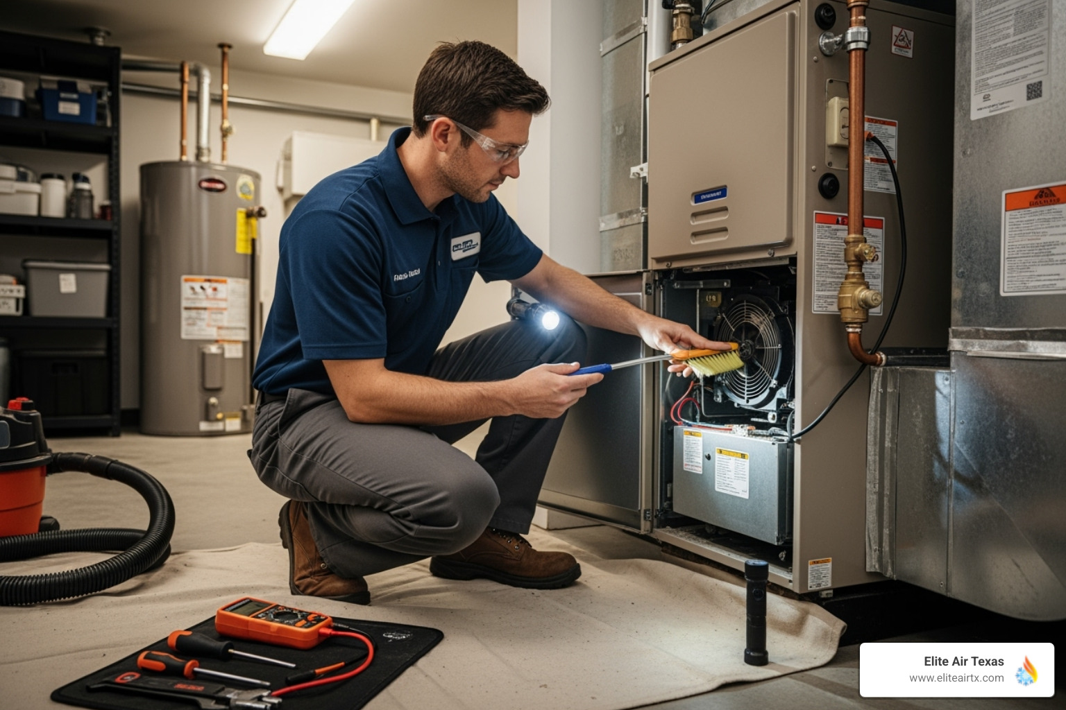 technician performing a professional furnace tune-up - 24 hour furnace repair frisco tx