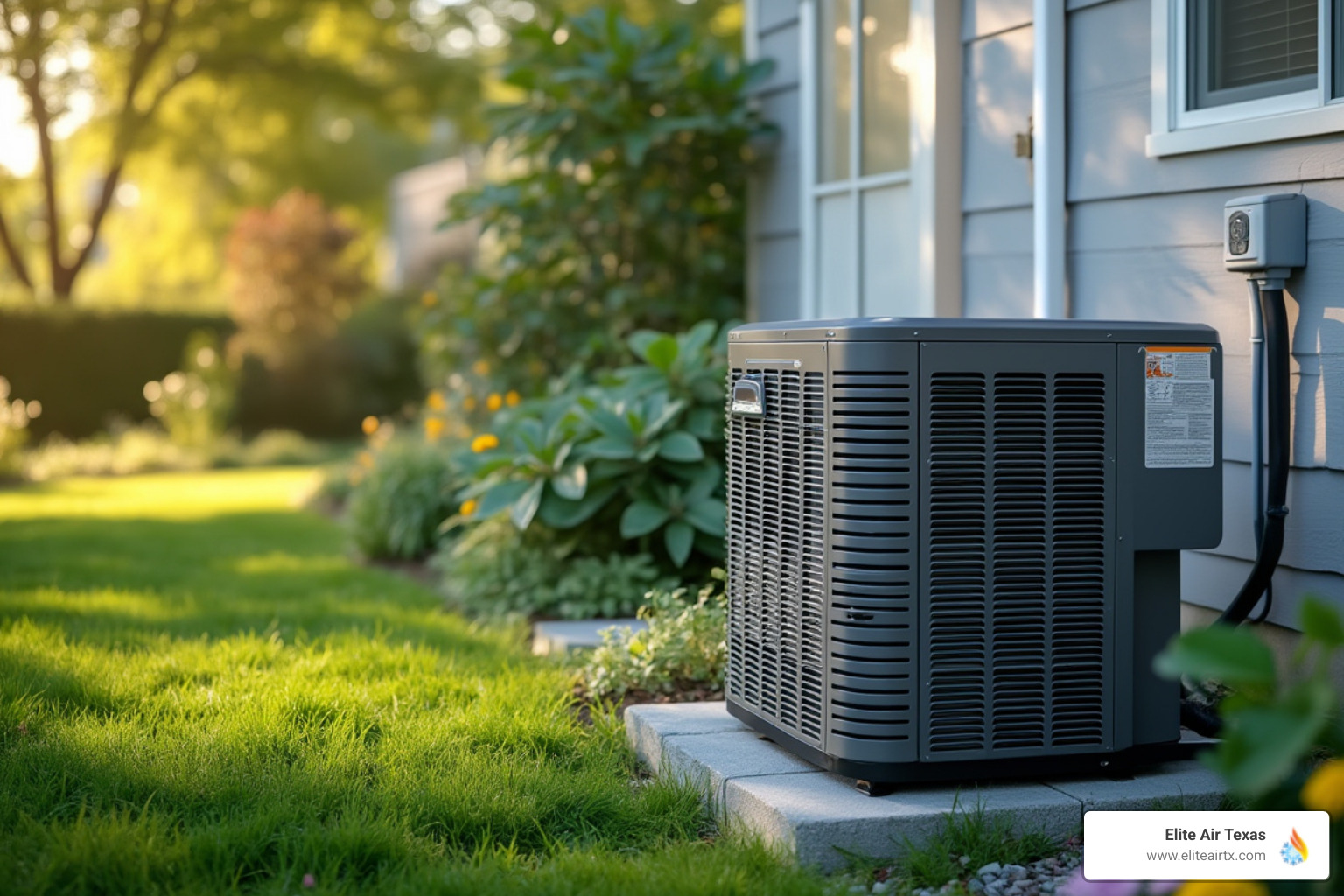 a modern, high-efficiency AC unit with a SEER2 label - air conditioner installation frisco tx