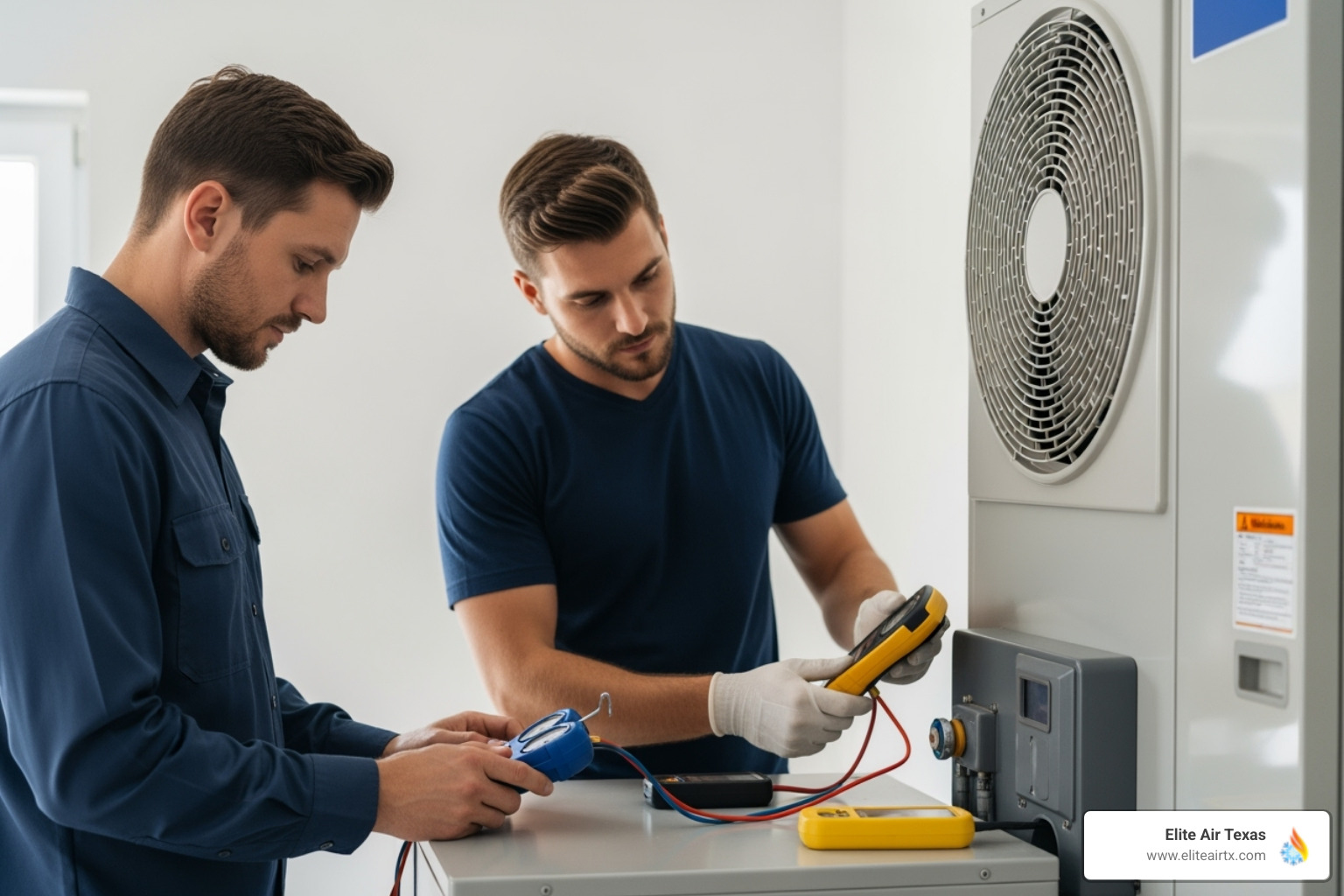 certified technicians performing quality check - heat pump installation mckinney tx certified technicians performing quality check - heat pump installation mckinney tx