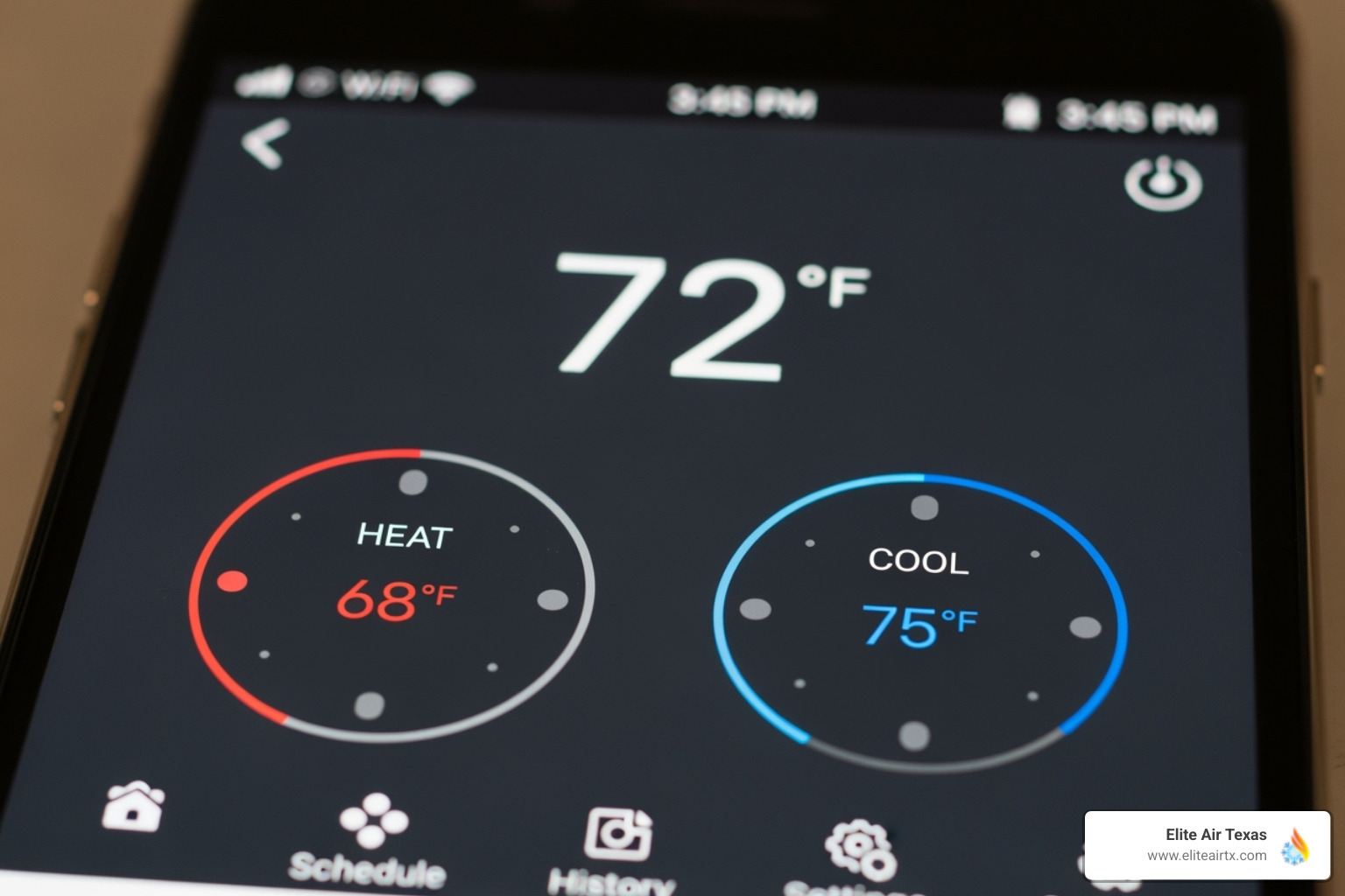 Smartphone screen showing a thermostat app interface, displaying current temperature and controls - Smart thermostat installation Smartphone screen showing a thermostat app interface, displaying current temperature and controls - Smart thermostat installation