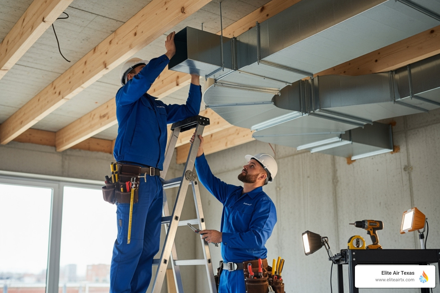 technicians professionally installing new ductwork - air duct replacement allen tx