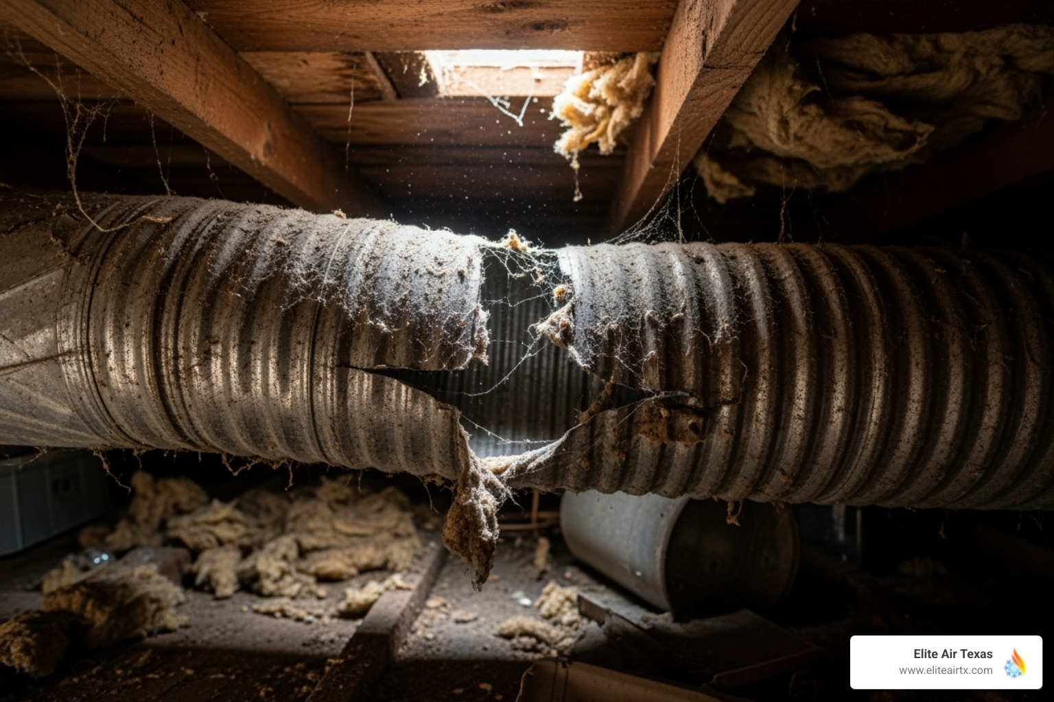visibly damaged or old, dusty air duct - air duct replacement allen tx