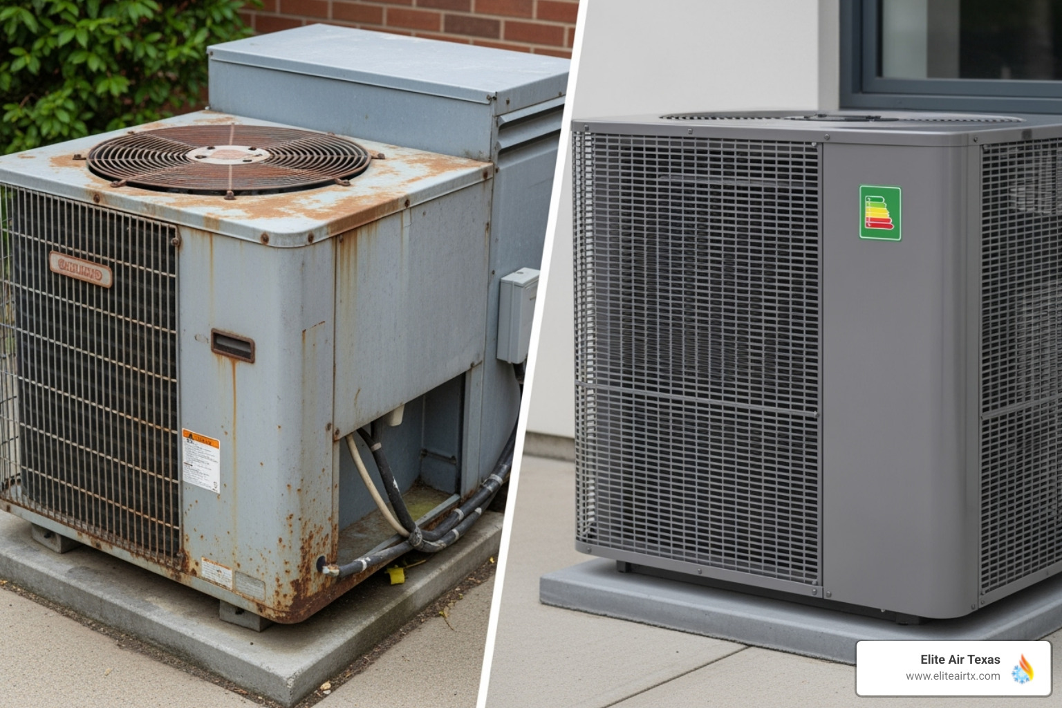 Comparison of an old, inefficient HVAC unit with a new, modern one - heating and cooling repair