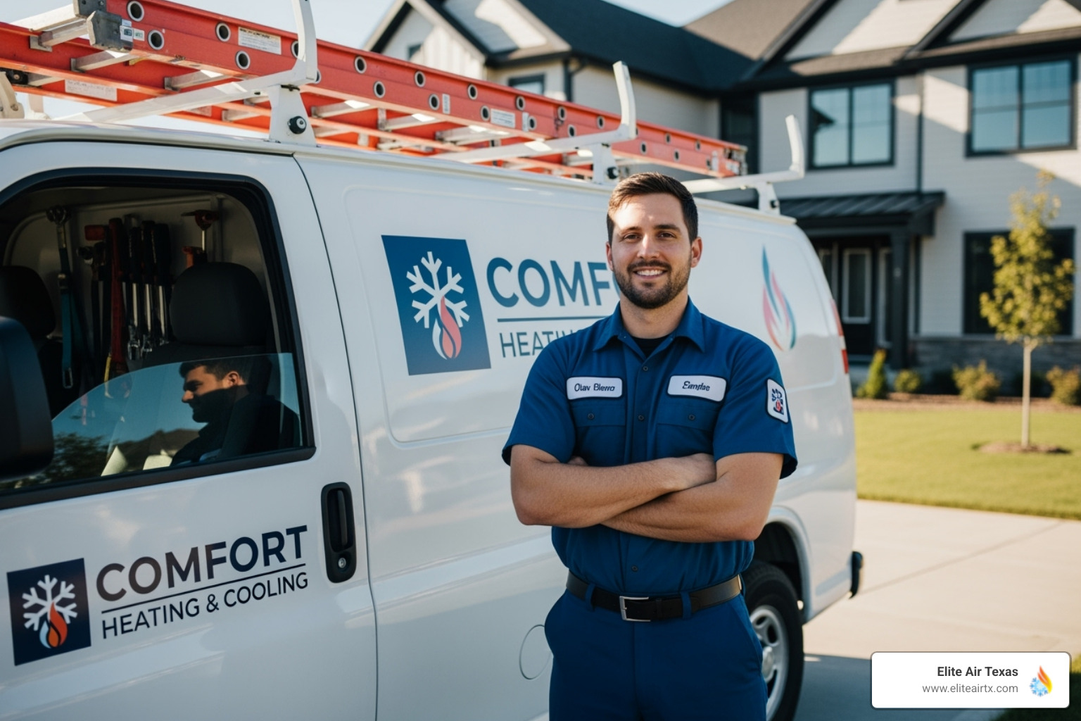 Professional HVAC technician with a company van - heating maintenance prosper